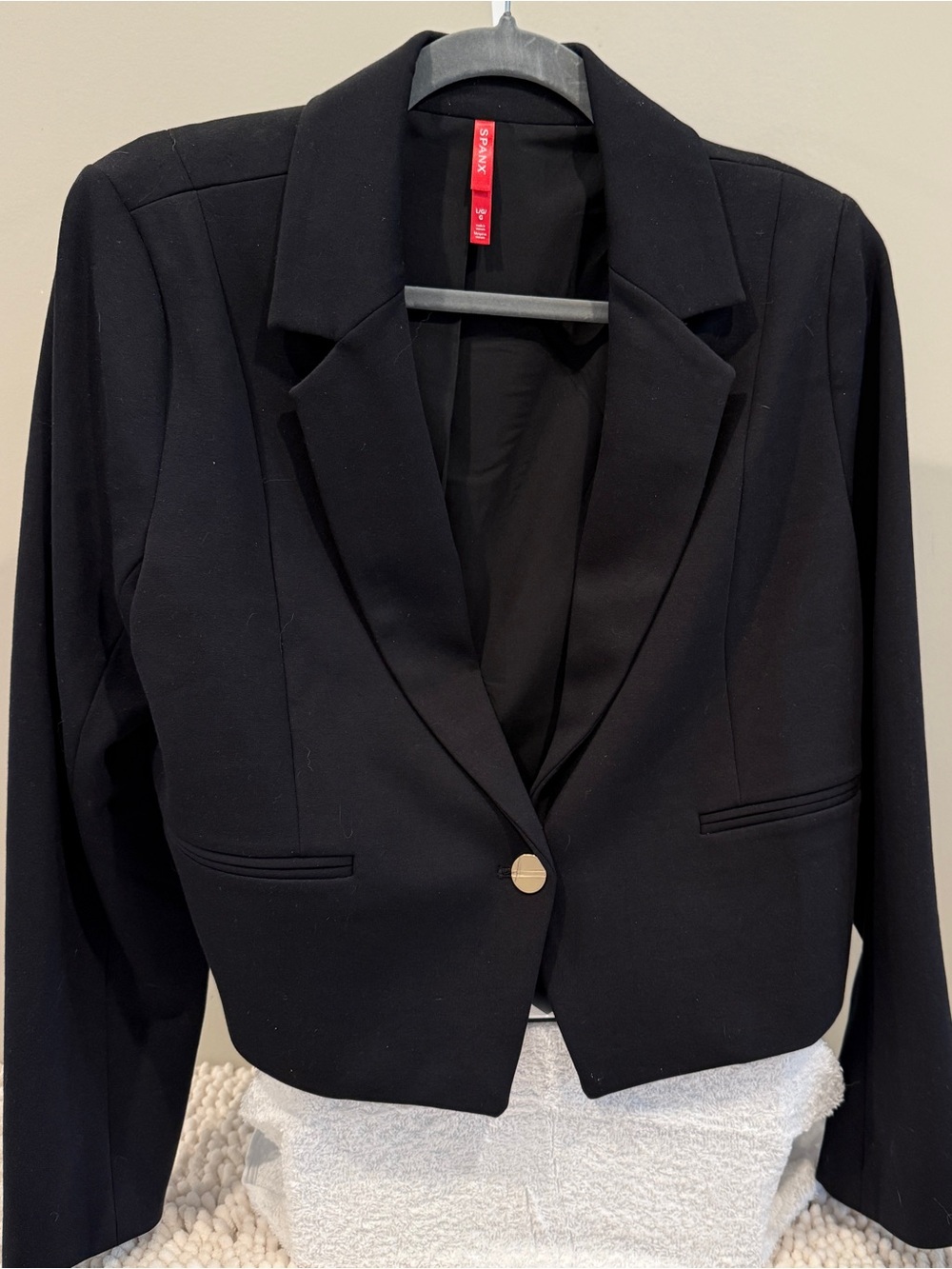 SPANX Perfect Ponte Blazer Black Stretch Tailored One-Button Jacket- retail $228